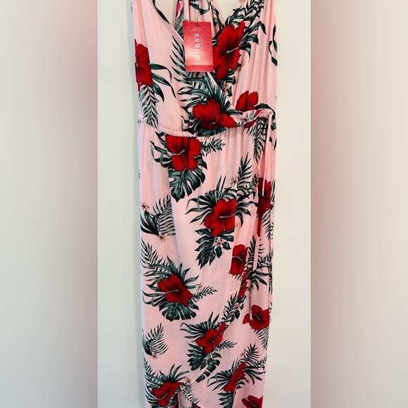 NWT GUESS Jaydee Maxi Wrap Dress Pink Bahama Floral Size M - Picture 2 of 10